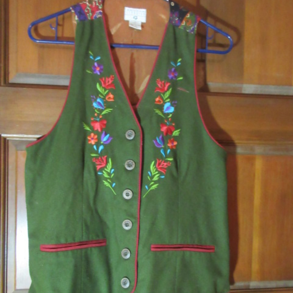 GEORGIOU 100% SILK GREEN LINED VEST Flowers Sz 4